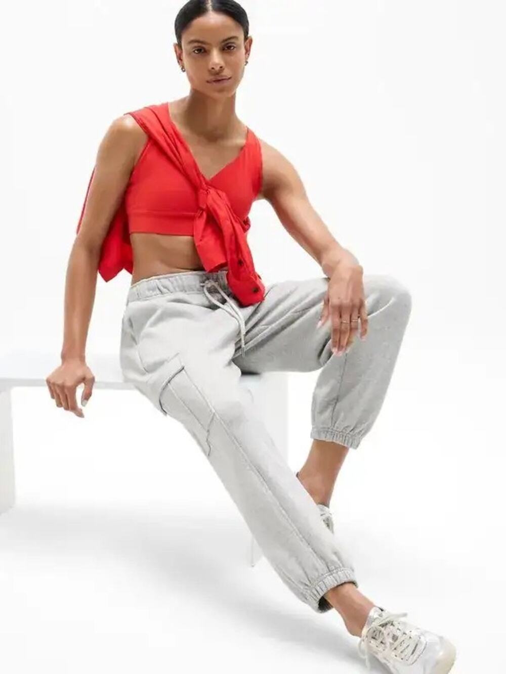 Athleta Heavyweight Terry Cargo Mid Rise Jogger Heather Grey Size Small NWT